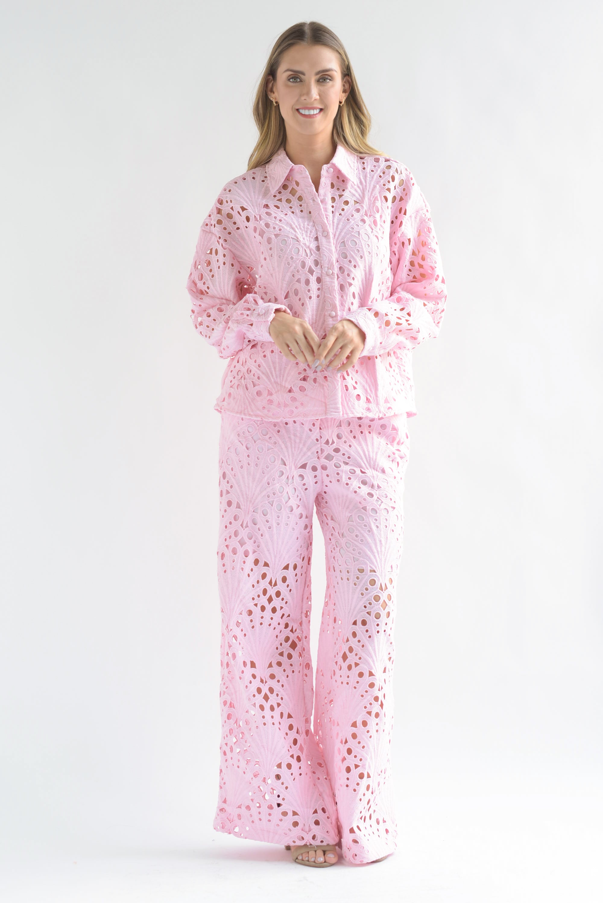 Set Pantalón y Blusa guipur Rosa