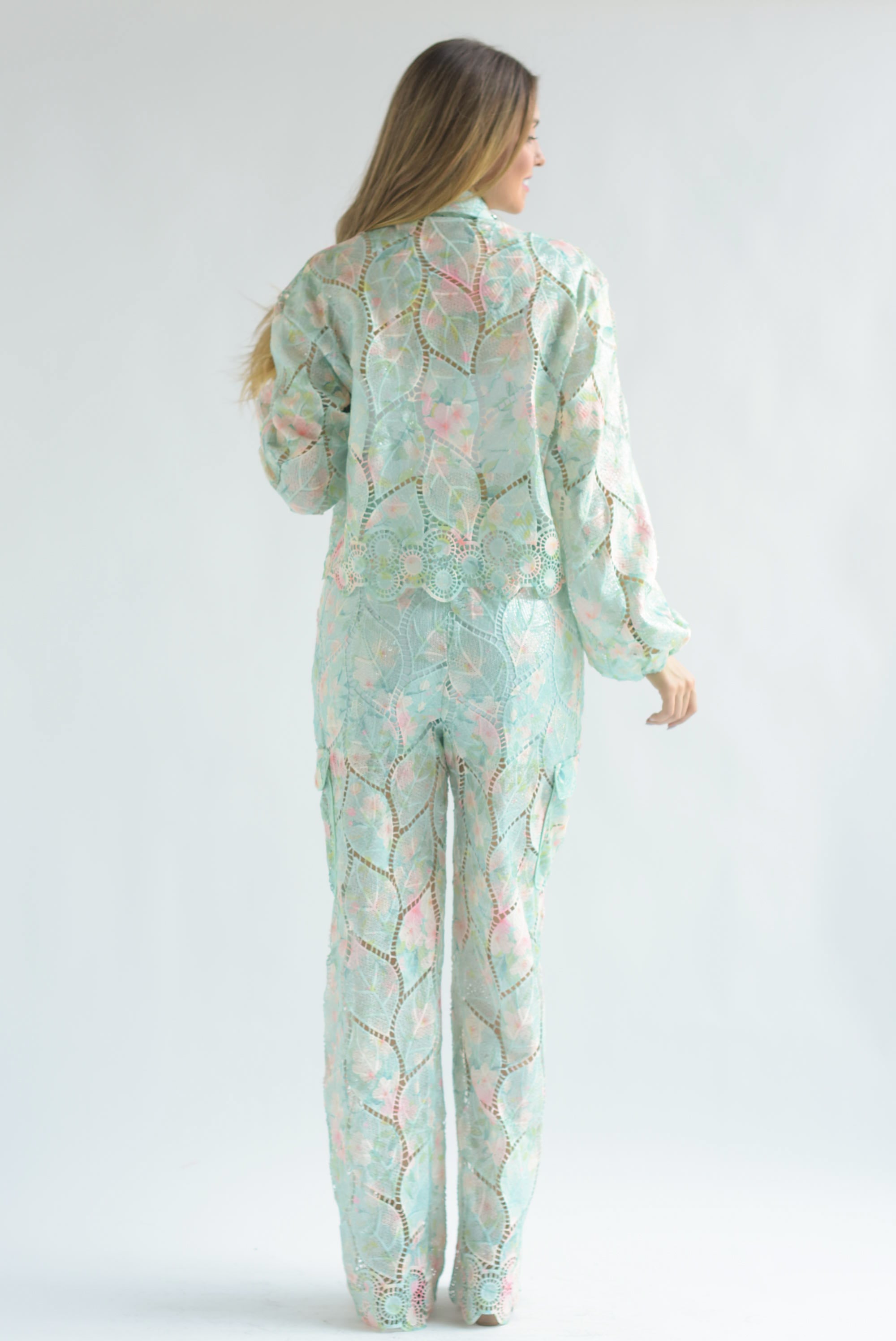 Set Pantalón y Blusa joya guipur Pastel