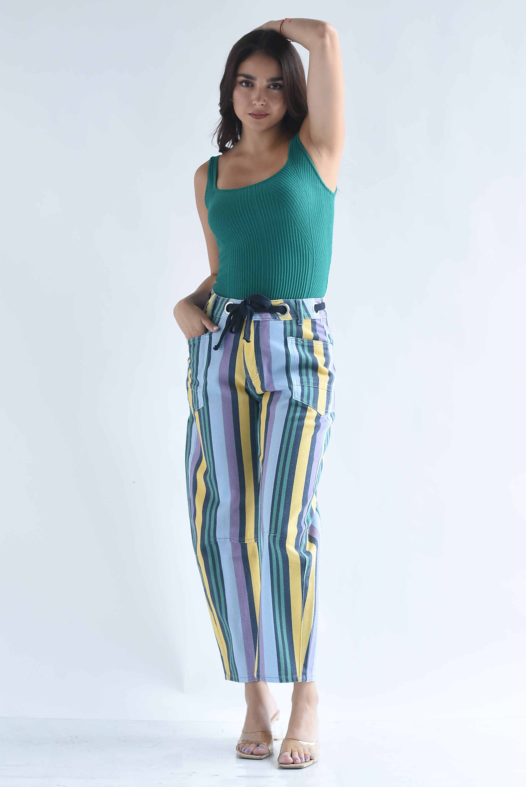 Jeans barrel rayas jareta