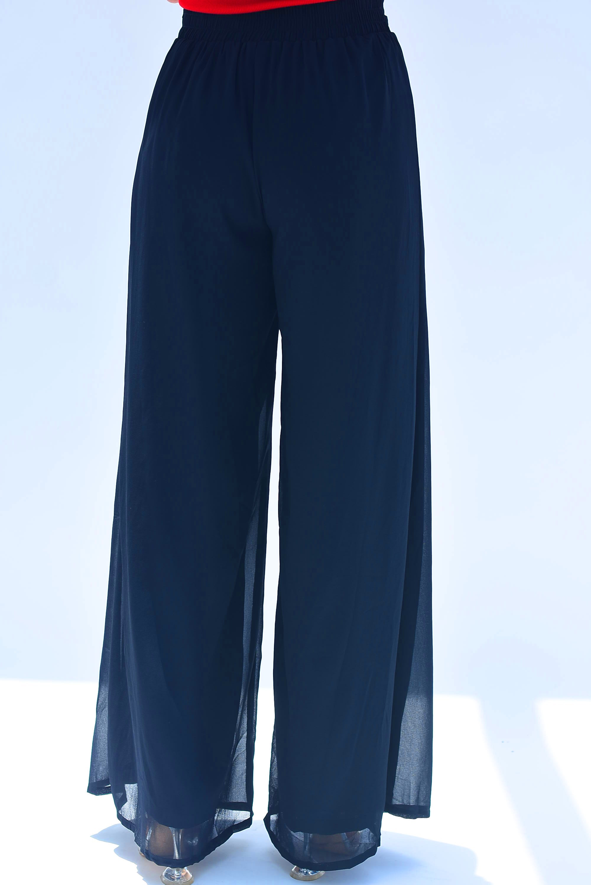Pantalón de pierna ancha gasa Negro