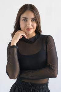 Fashion Styled Body mesh manga larga Negro