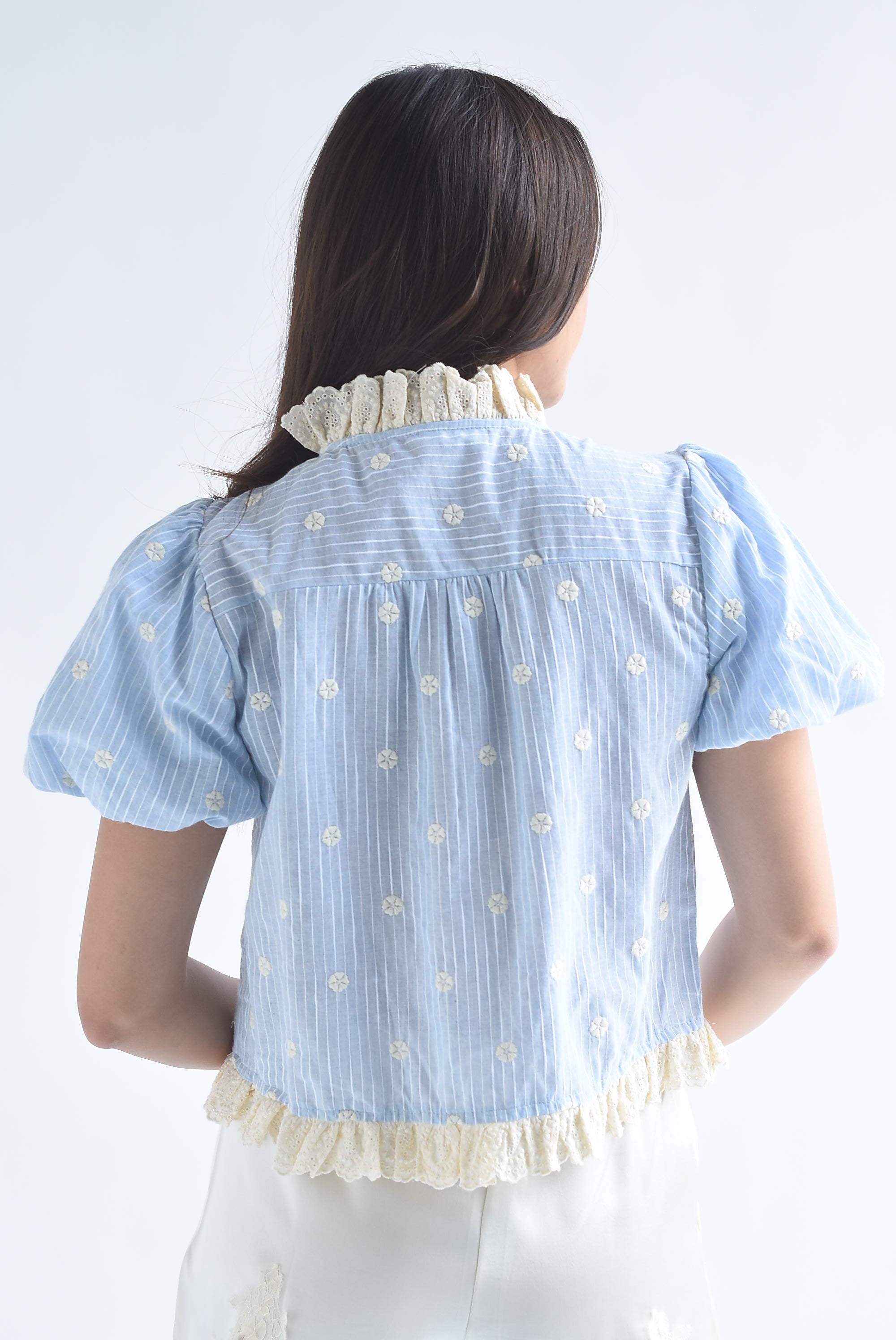 Blusa manga puffy rayas encaje