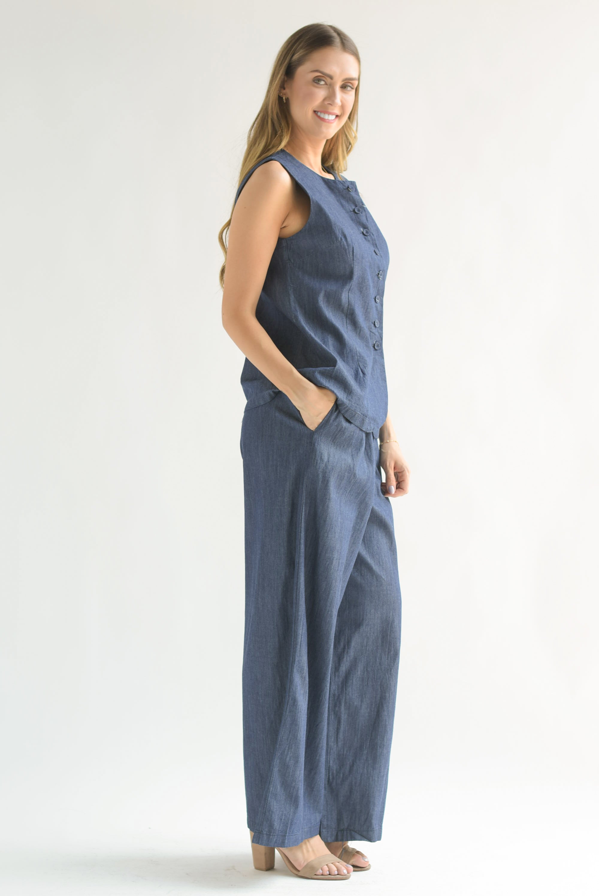 Set Pantalón super wide y Chaleco largo Denim Dark