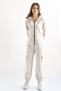 Fashion Styled Jumpsuit Hoodie cargo Ivory