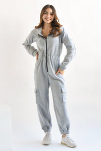 Fashion Styled Jumpsuit Hoodie cargo Gris