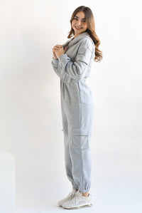 Fashion Styled Jumpsuit Hoodie cargo Gris