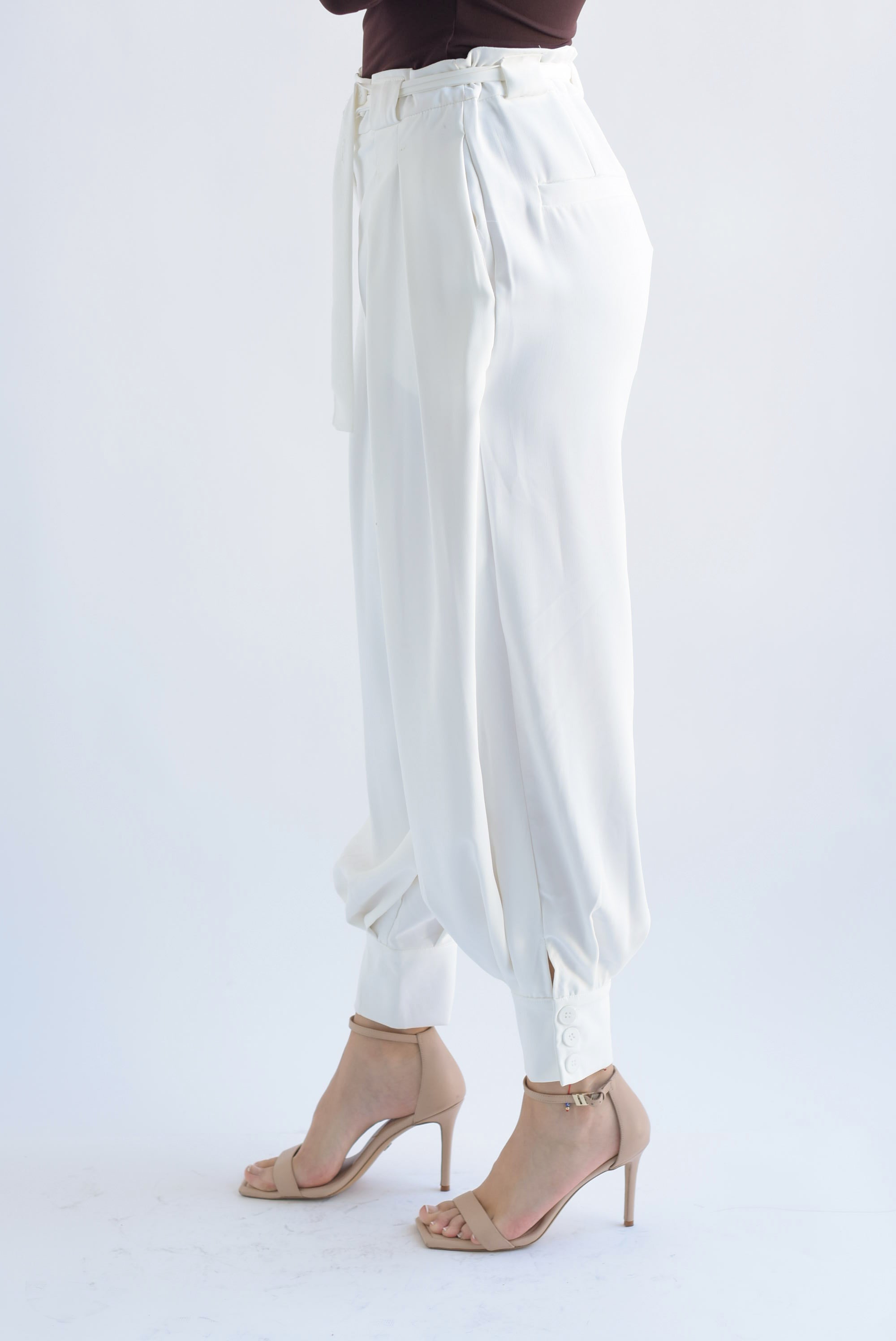 Pantalón globo tobillos anchos Blanco