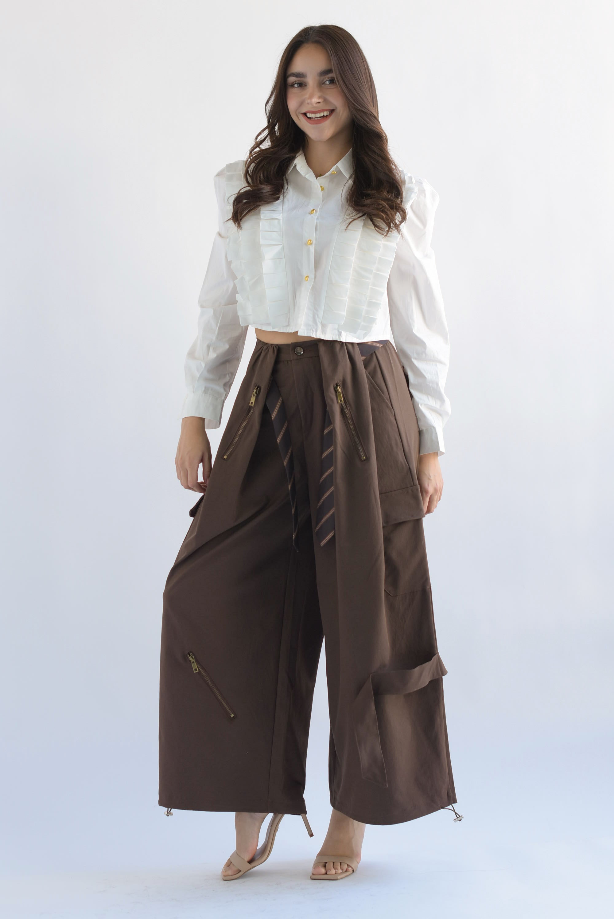 Pantalón pinzas wide corbata Espresso