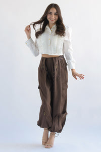 Fashion Styled Pantalón pinzas wide corbata Espresso