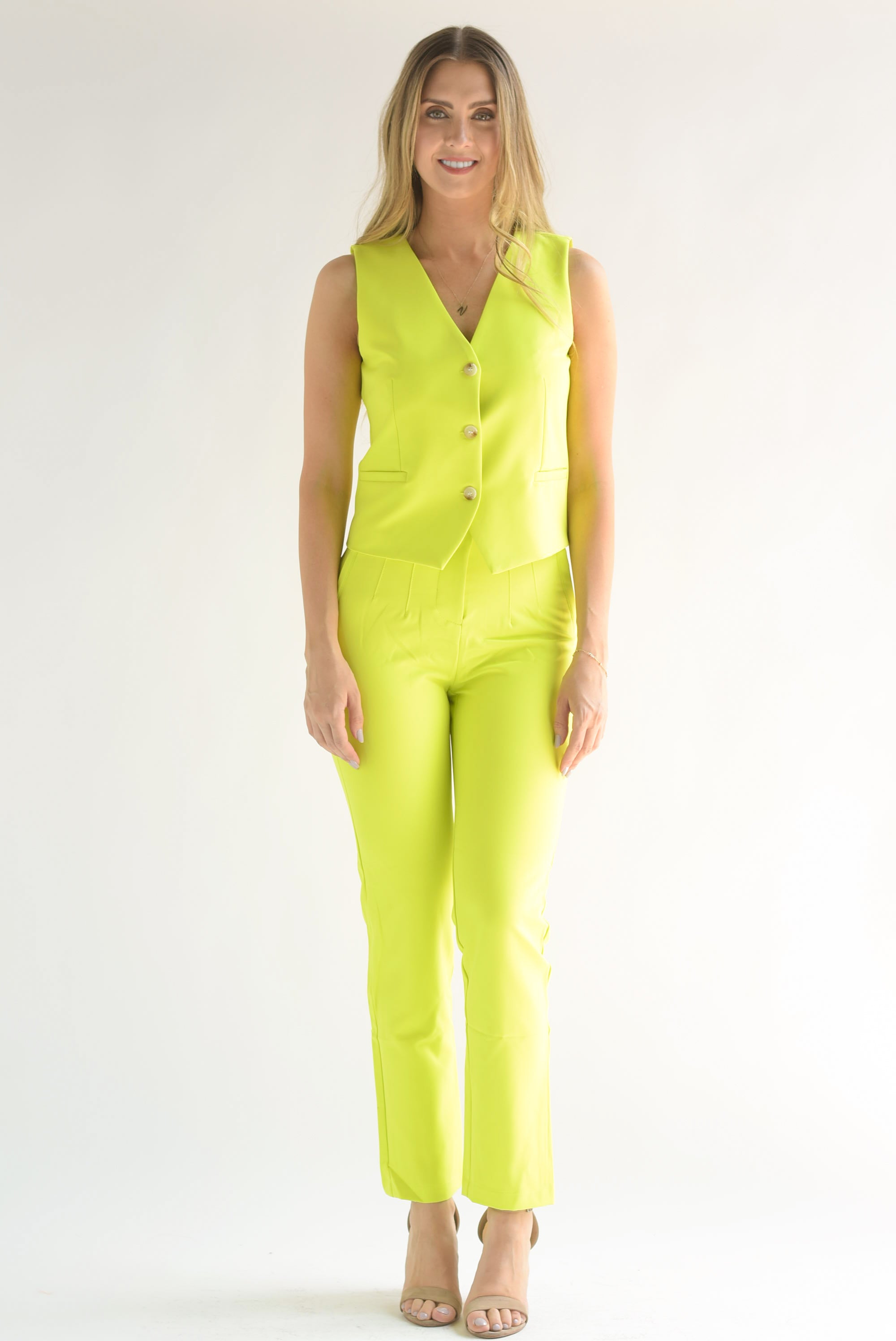 Set Pantalón pinzas y chaleco Lime Neón