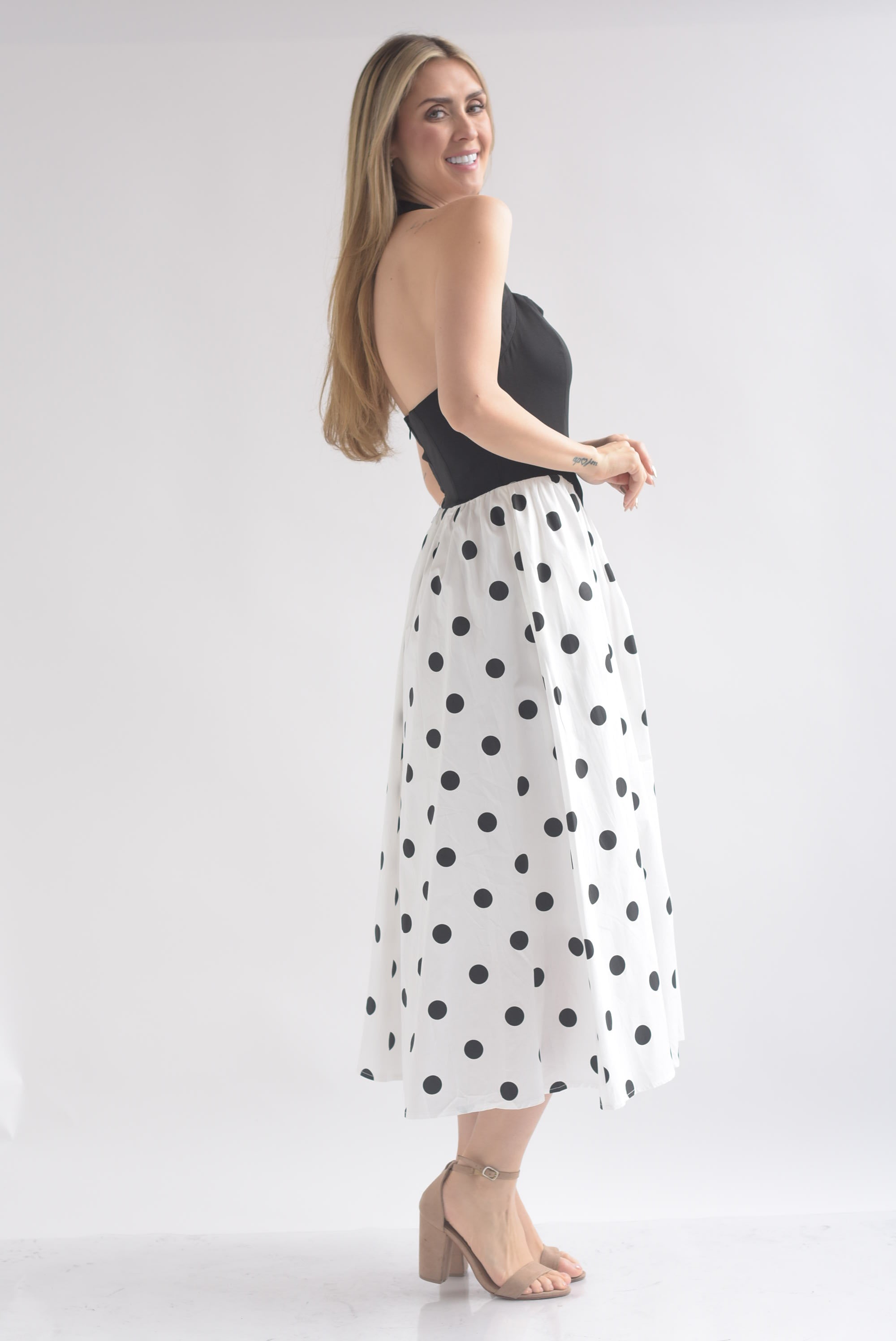 Vestido halter falda polka dots