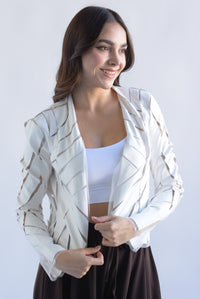 Fashion Styled Blazer jacket mesh y vinipiel Blanco