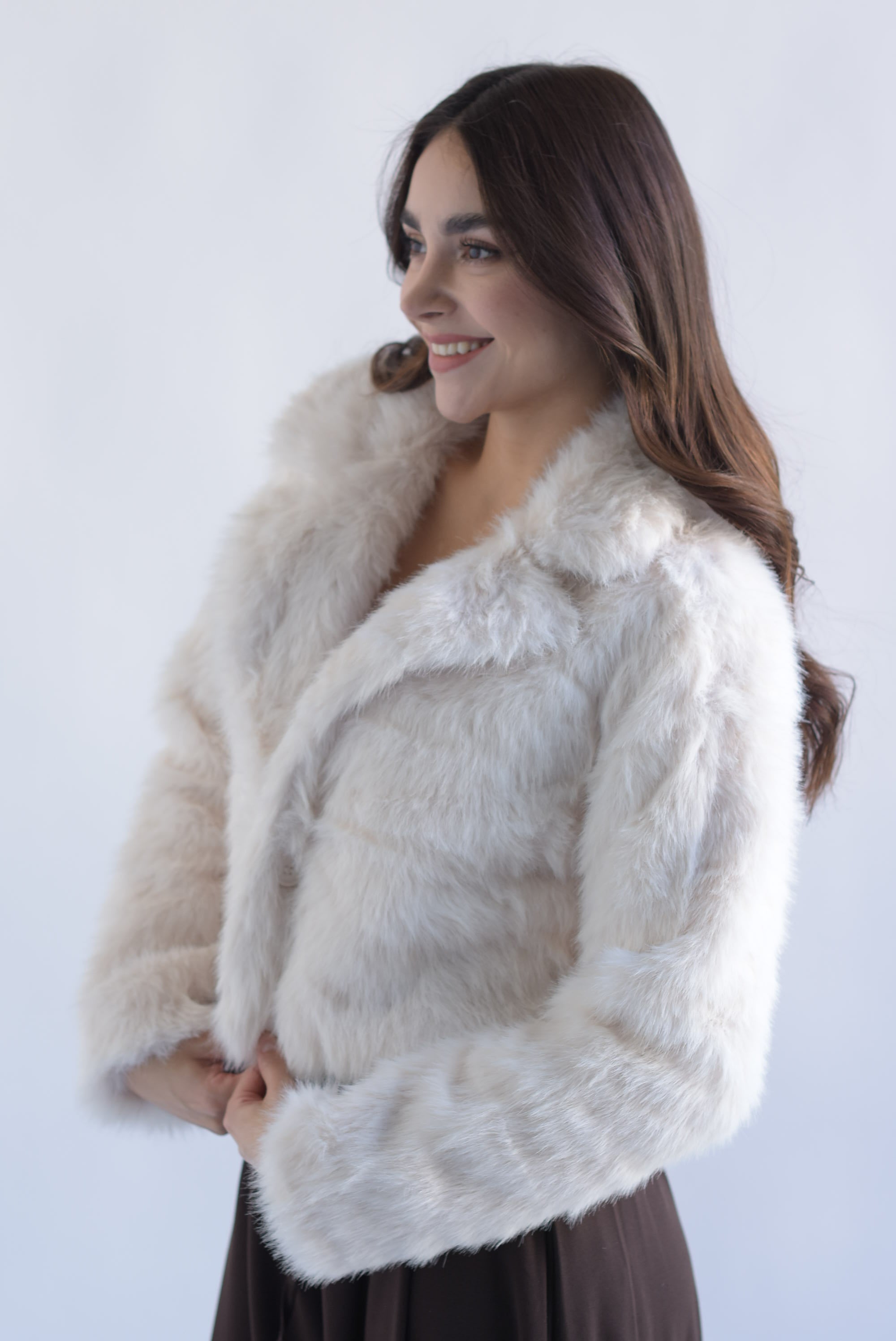 Blazer crop faux fur Ivory