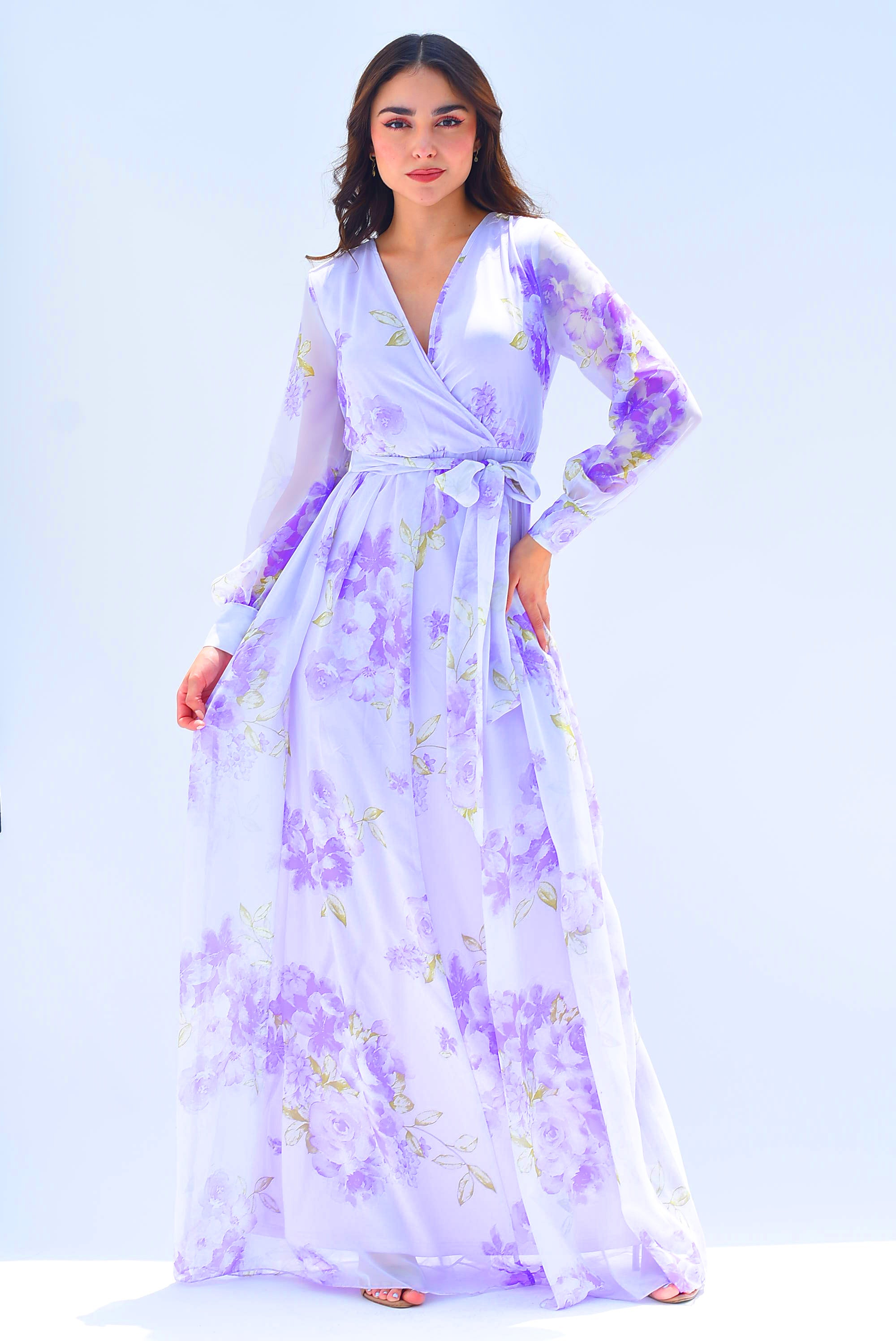 Maxidress gasa flores Lila