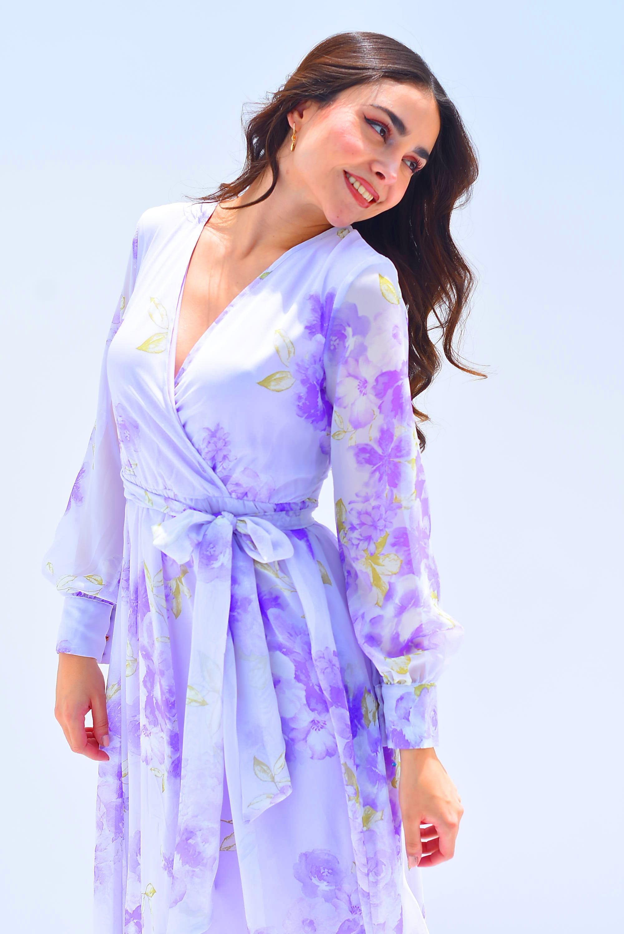 Maxidress gasa flores Lila