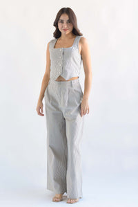 Fashion Styled Set Pantalón y Chaleco líneas Denim Azul Marino