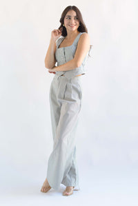 Fashion Styled Set Pantalón y Chaleco líneas Denim Azul Marino