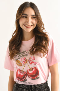 Fashion Styled T-Shirt CHERRY BOMB brillos Rosa