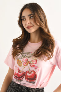 Fashion Styled T-Shirt CHERRY BOMB brillos Rosa