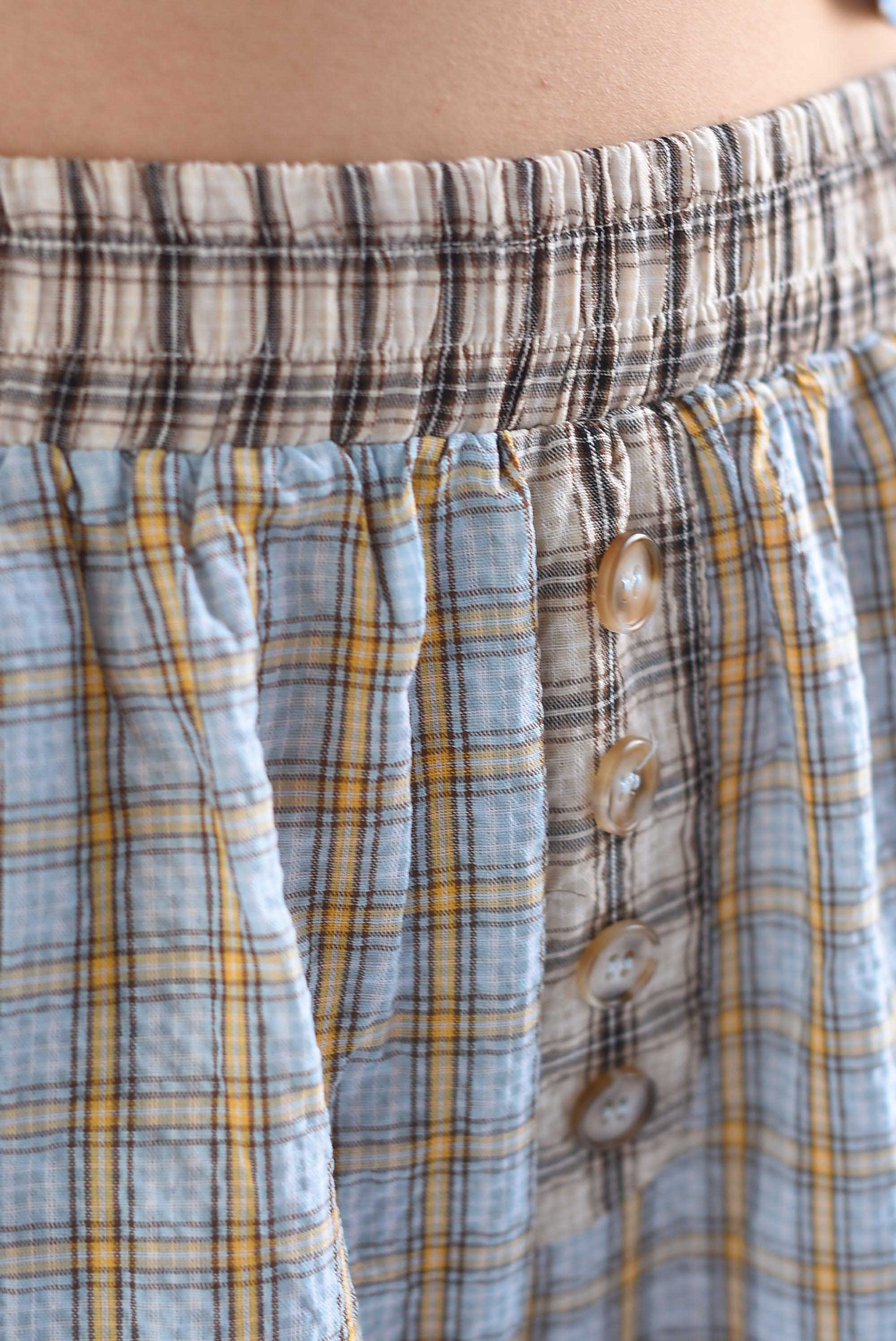 Pantalón globo cuadros olán encaje