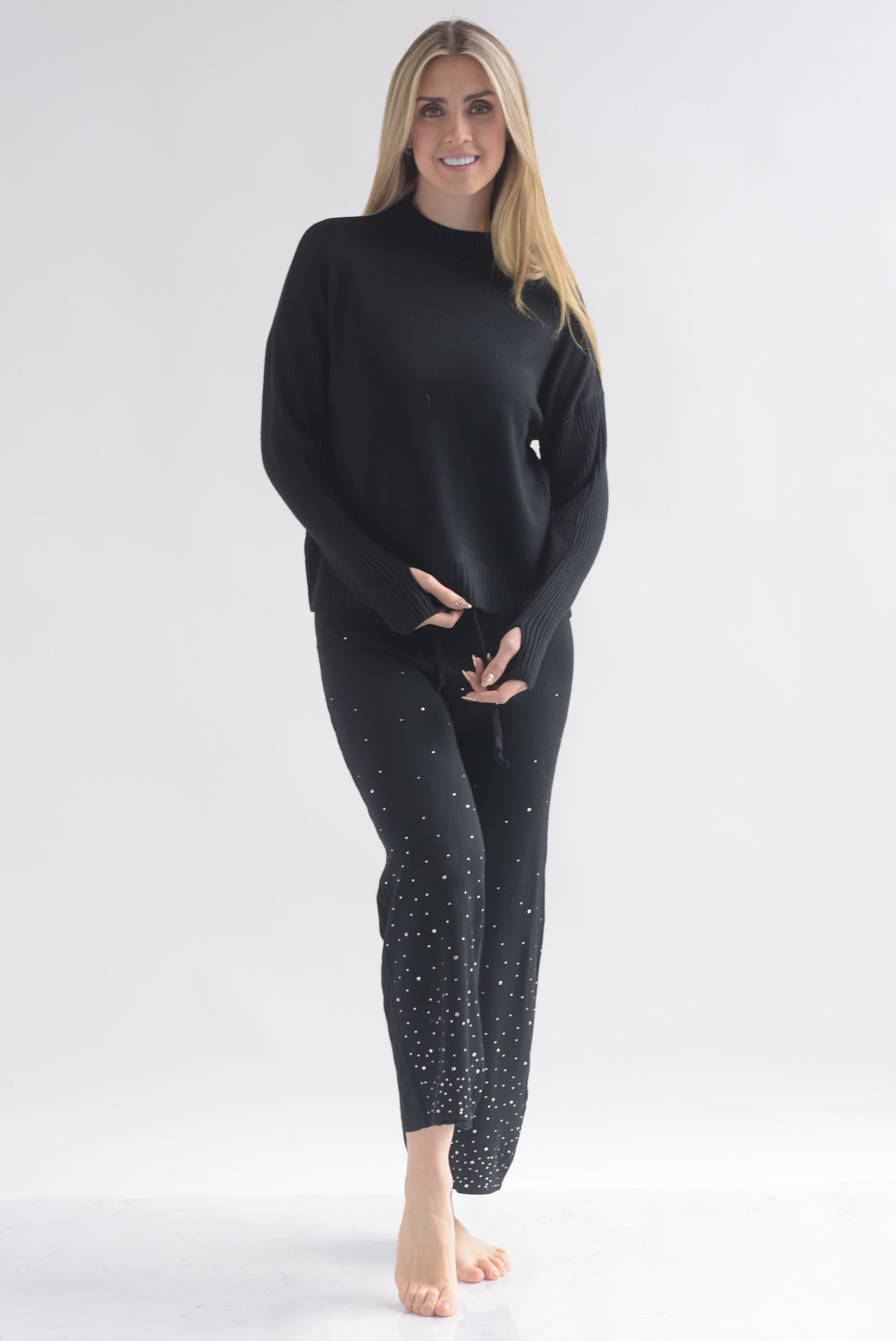 Set Pantalón brillos y Sweater punto canalé