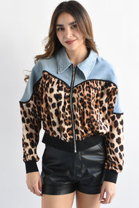 Fashion Styled Chamarra bomber leopardo Denim