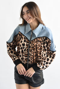 Fashion Styled Chamarra bomber leopardo Denim