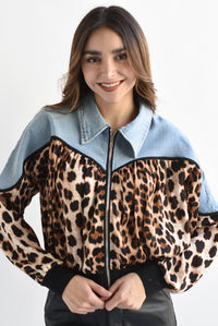 Fashion Styled Chamarra bomber leopardo Denim