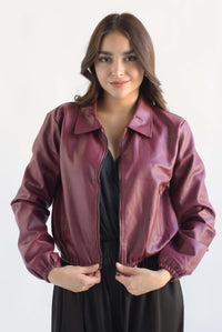 Fashion Styled Chamarra bomber globo vinipiel Vino