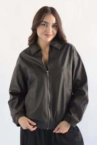 Fashion Styled Chamarra vinipiel desgaste Negro