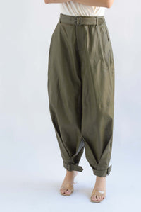 Fashion Styled Pantalón globo vinipiel Verde Olivo