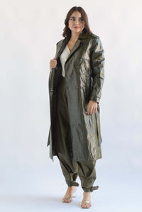 Fashion Styled Gabardina vinipiel Verde Olivo