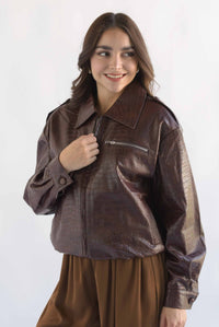 Fashion Styled Chamarra vinipiel Cocodrilo Vino