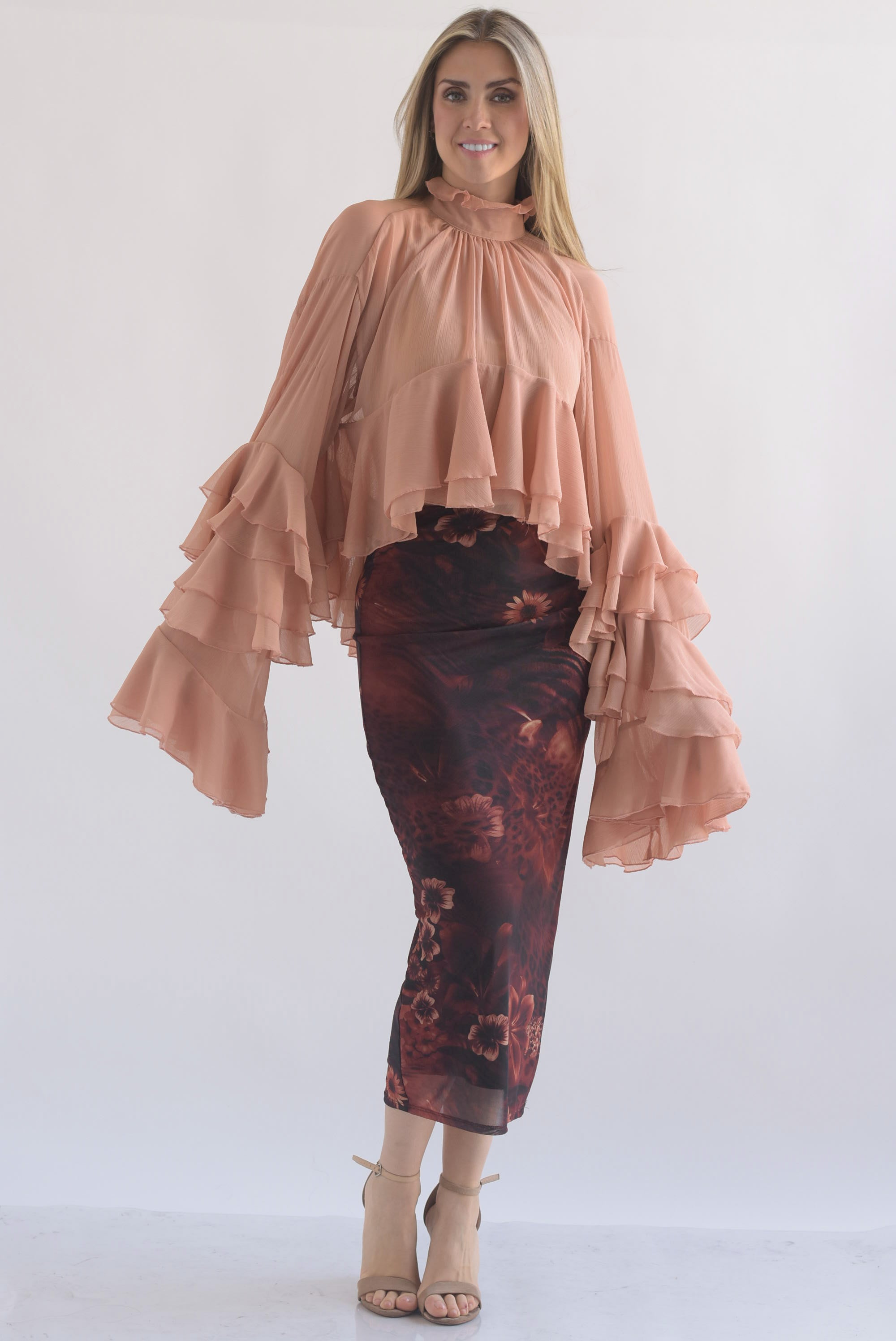 Falda lápiz mesh flores