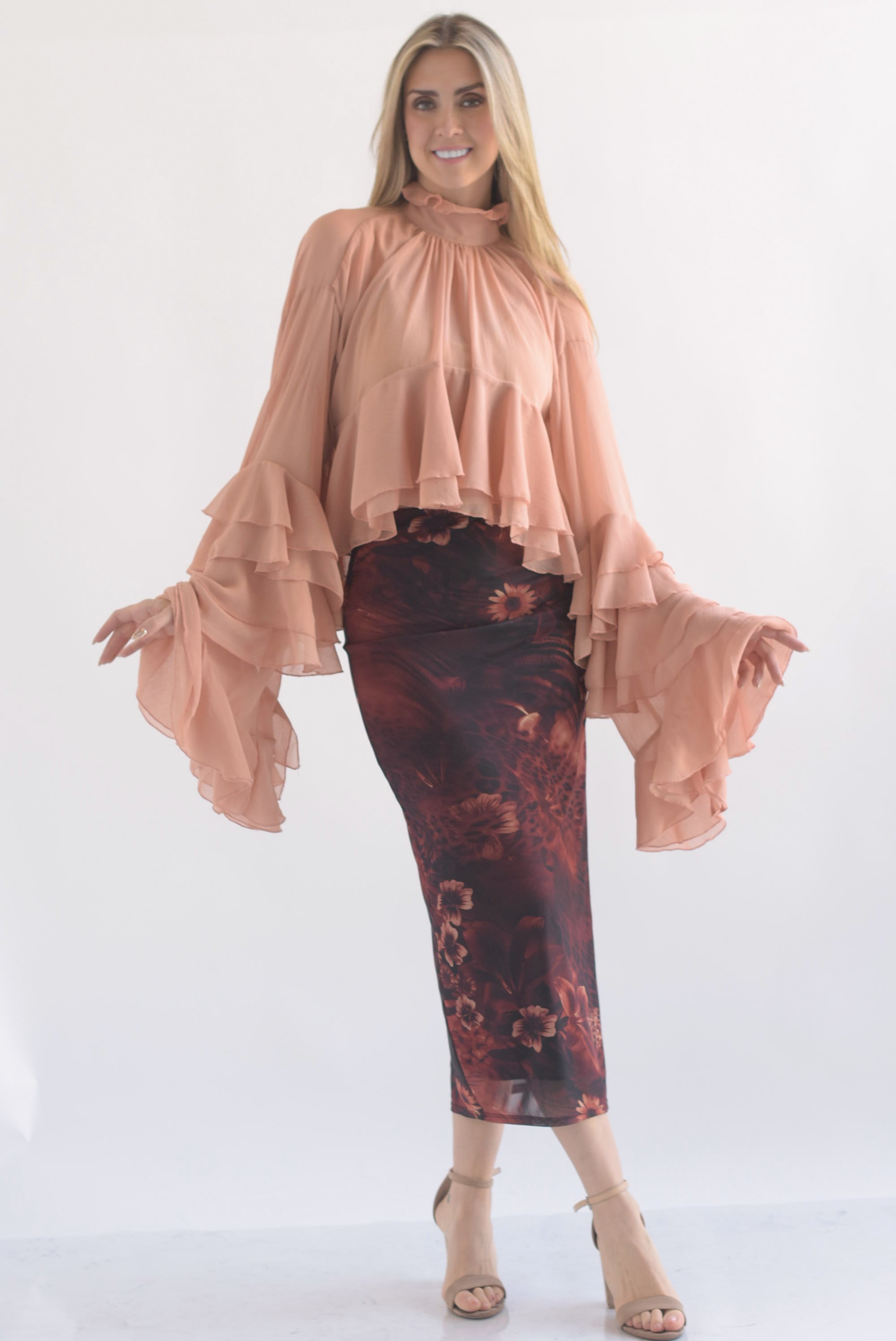 Falda lápiz mesh flores