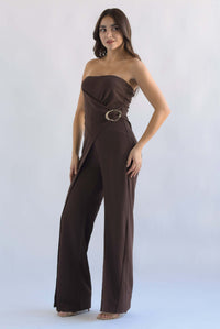 Fashion Styled Jumpsuit cruzado strapless Espresso