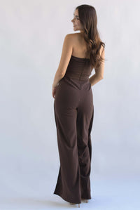 Fashion Styled Jumpsuit cruzado strapless Espresso