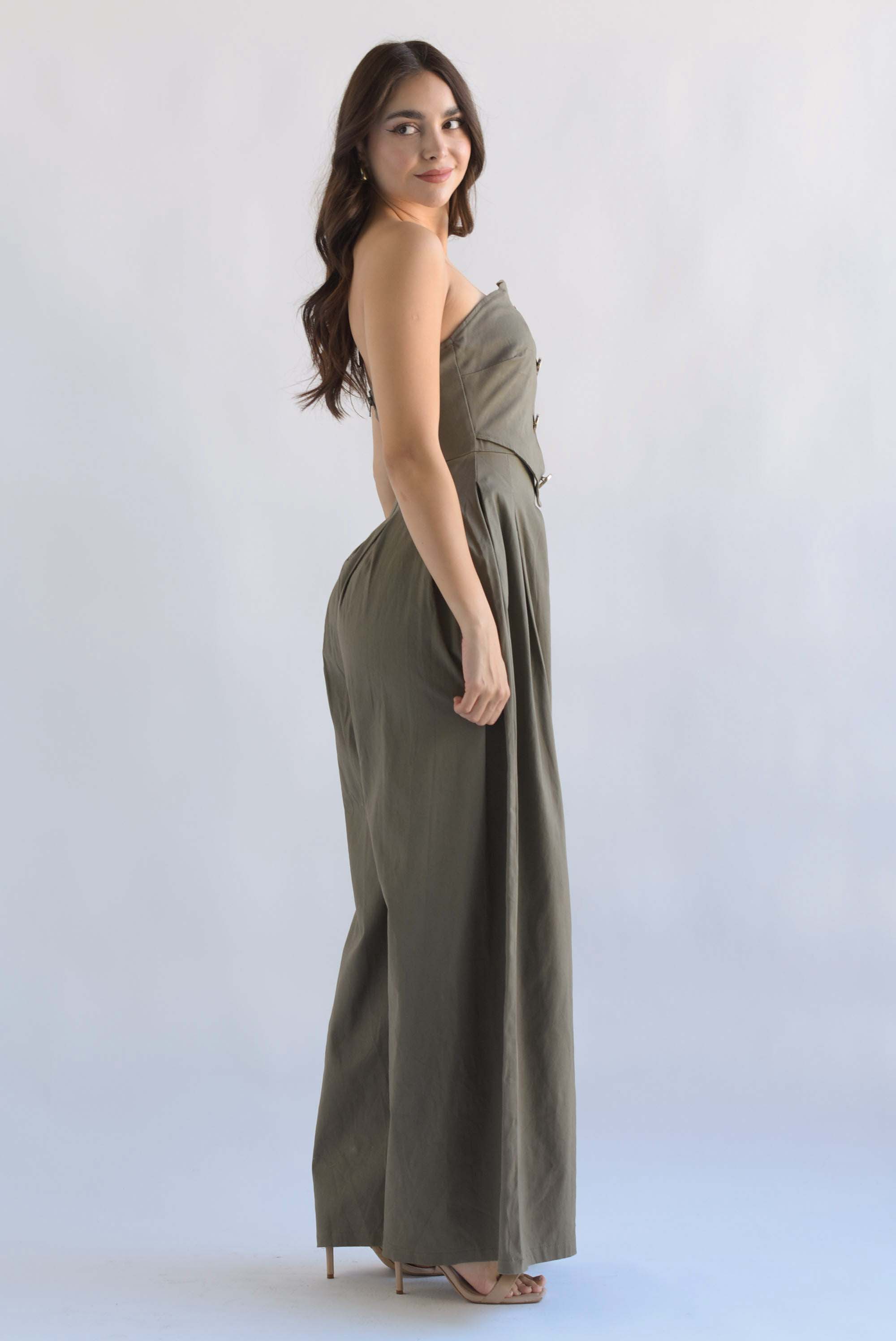 Jumpsuit wide strapless Verde Olivo