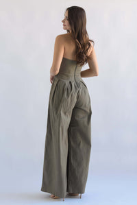 Fashion Styled Jumpsuit wide strapless Verde Olivo