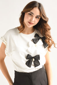 Fashion Styled T-Shirt sin manga lazos Blanca