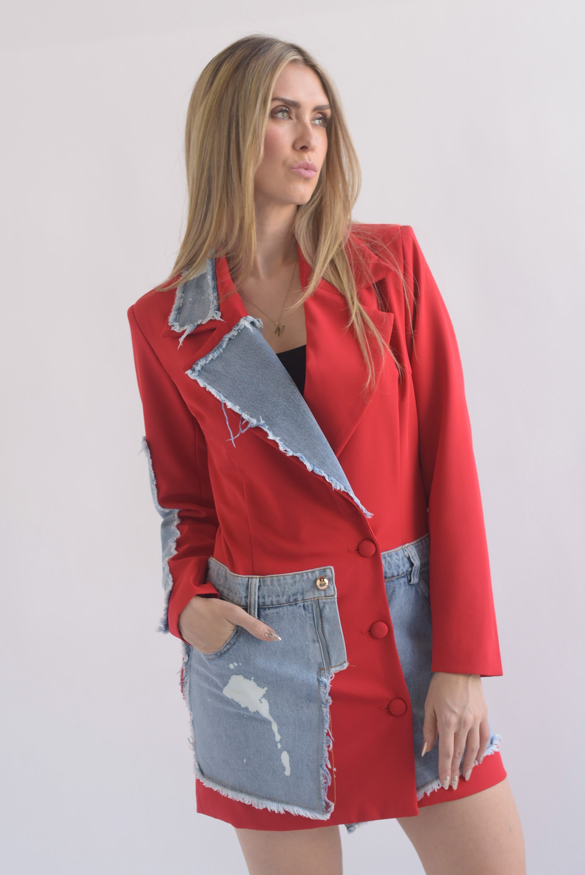 Blazer dress patchwork denim