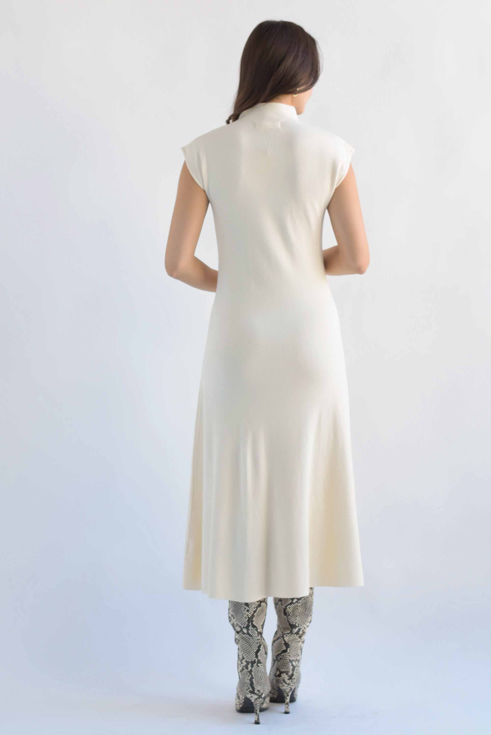 Vestido largo punto cuello perkins Ivory