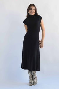 Fashion Styled Vestido largo punto cuello perkins Negro