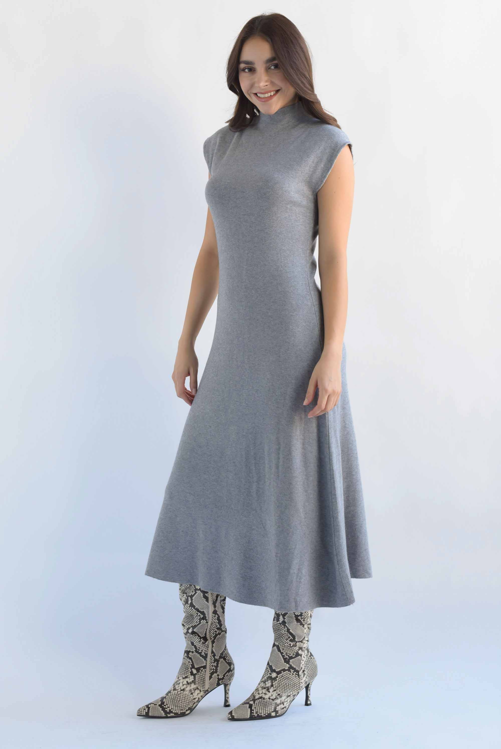 Vestido largo punto cuello perkins Gris