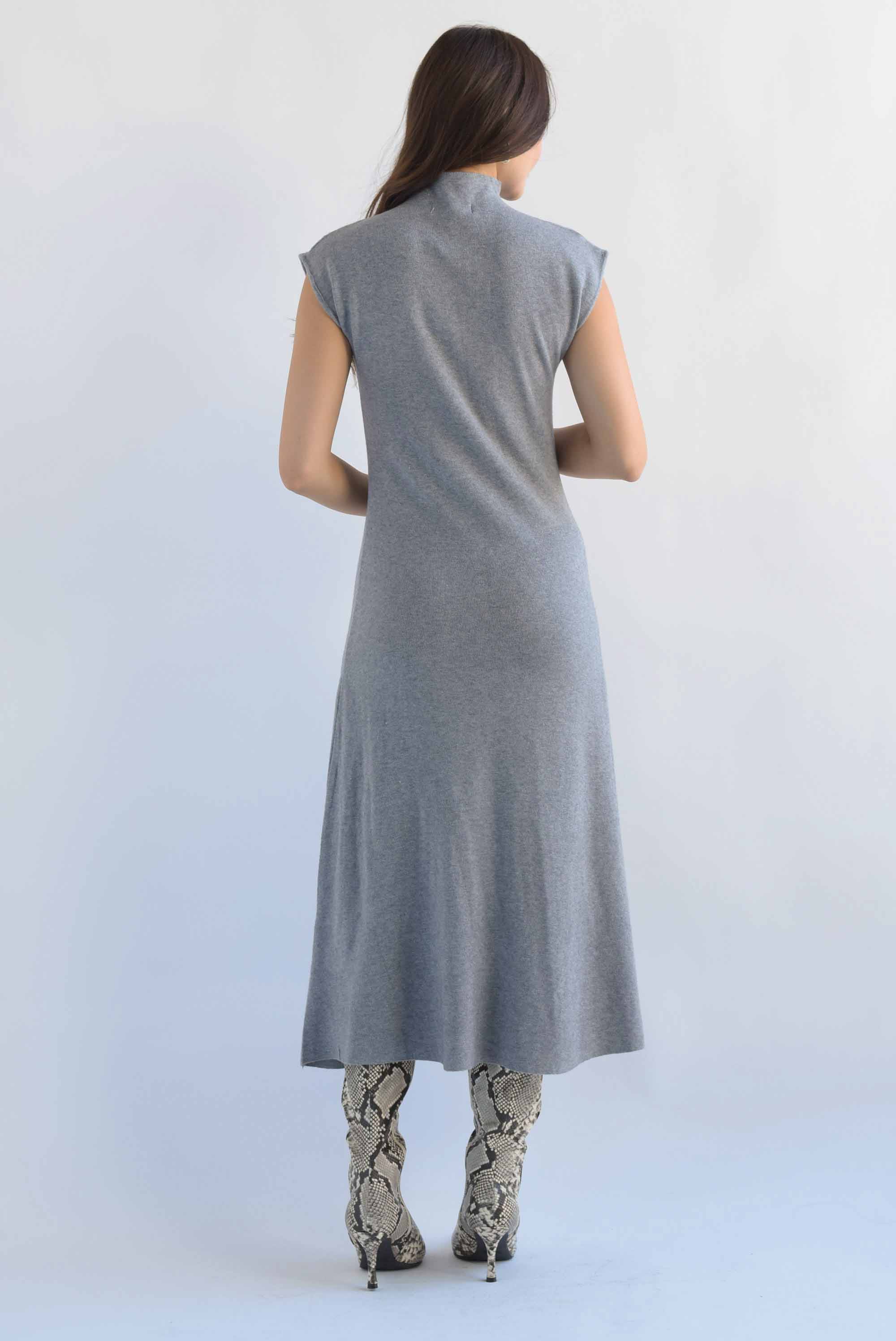 Vestido largo punto cuello perkins Gris