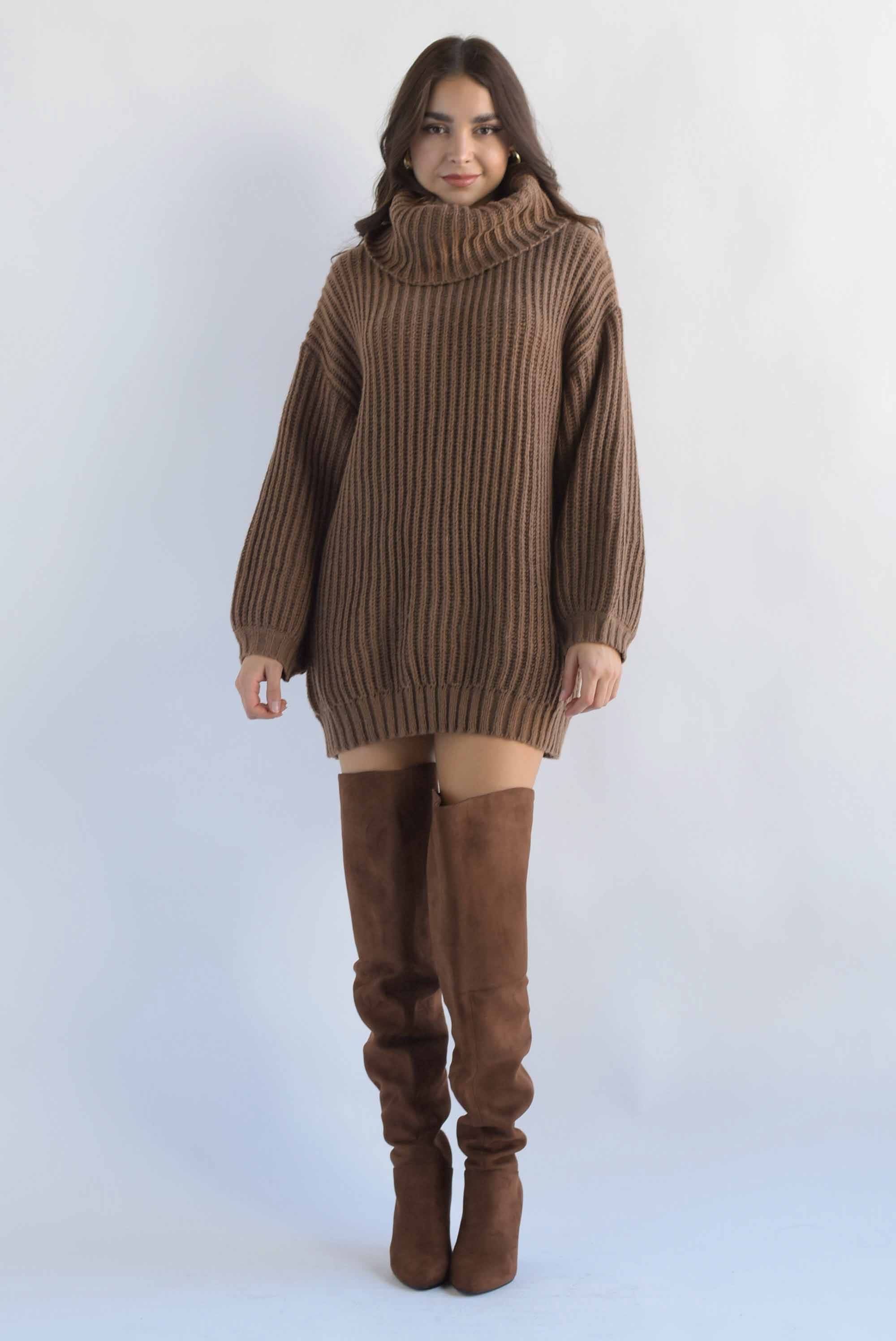 Sweater dress cuello alto Café