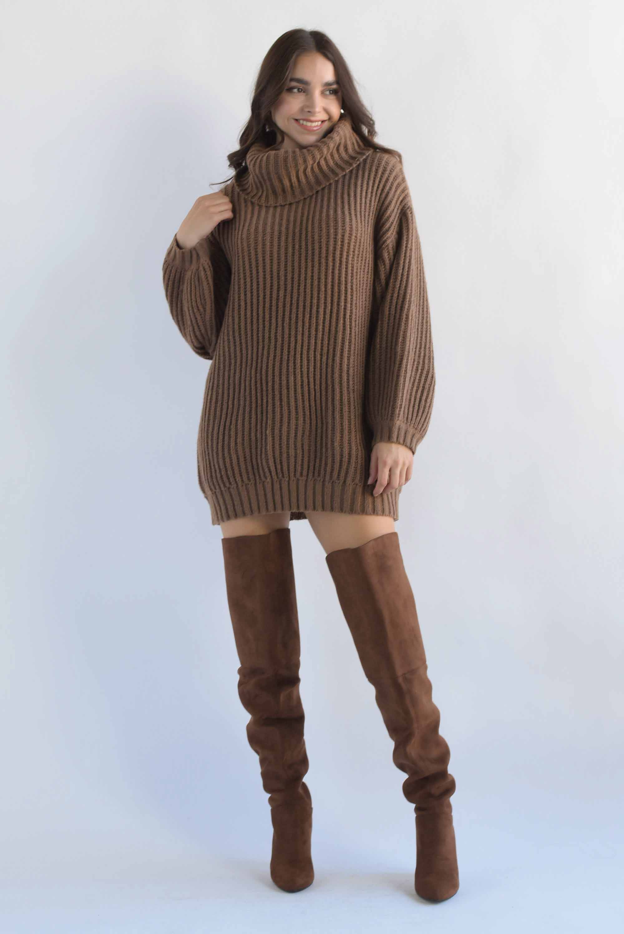 Sweater dress cuello alto Café