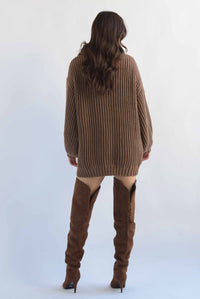 Fashion Styled Sweater dress cuello alto Café
