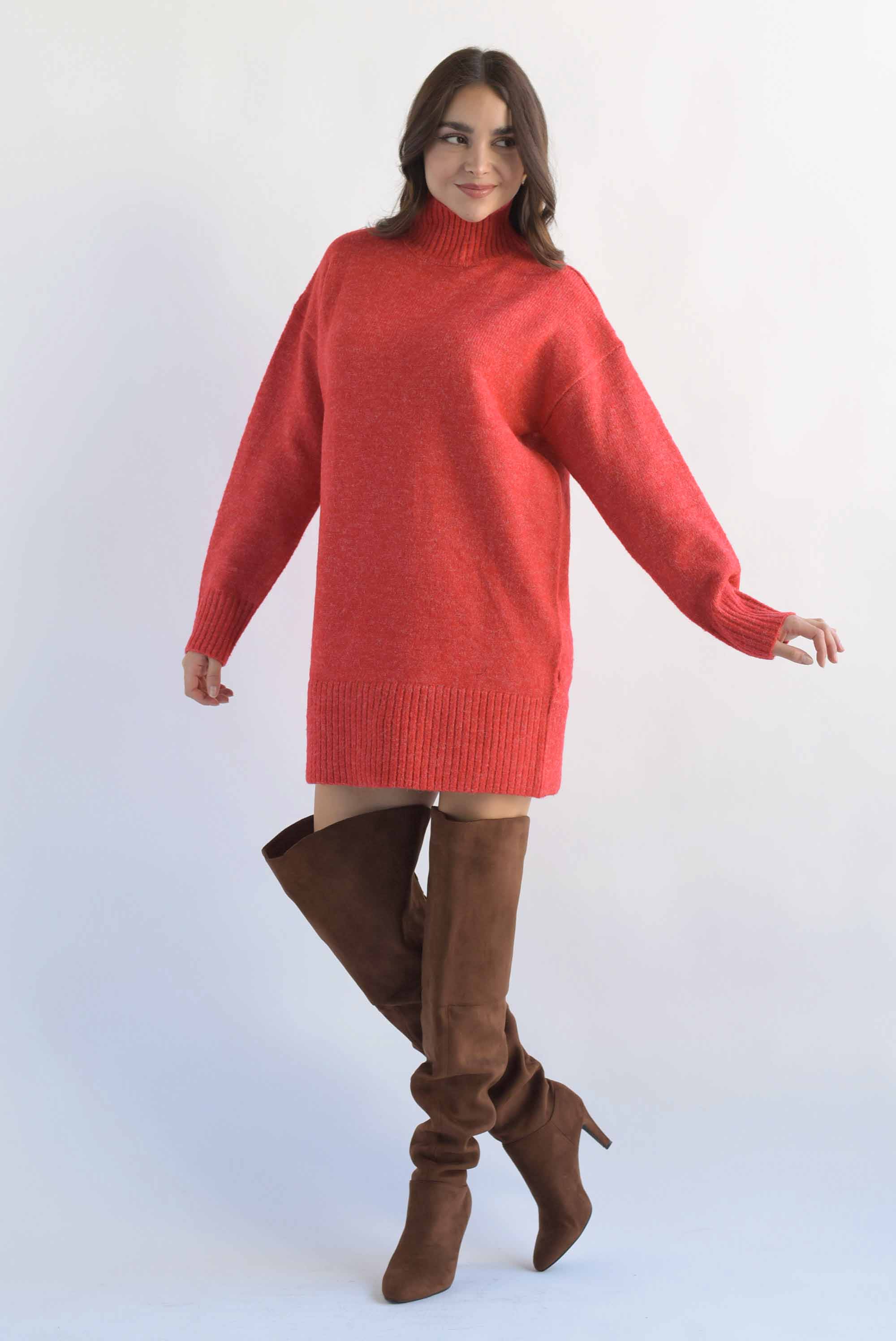 Sweater dress jaspeado Rojo