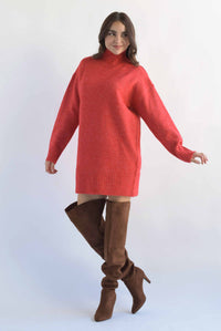 Fashion Styled Sweater dress jaspeado Rojo